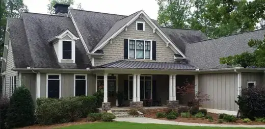 Before photo of dark roof streaks before roof cleaning in Winder Georgia