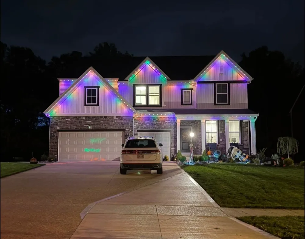 Rainbow farmhouse display permanent outdoor lighting project